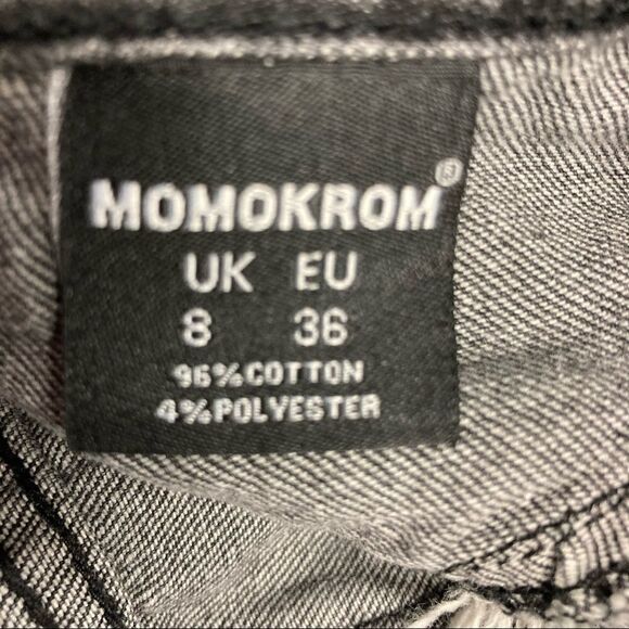 MOMOKROM, Dolls Kill, distressed shorts, gray-black,raw edge, UK 8,US Size 4 - Picture 8 of 13